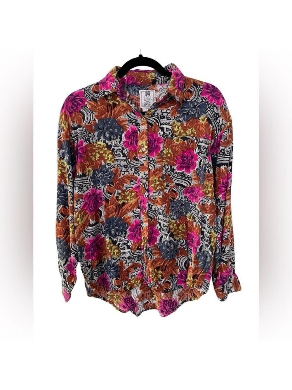Short Circuit Vintage Women’s Flowered Button Down Top Blouse Shirt Size: Large